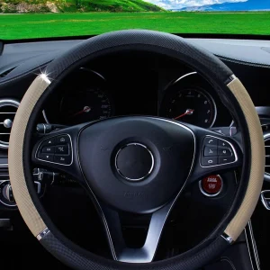 1 funda para volante de coche de piel sintética brillante y metal para vehículos