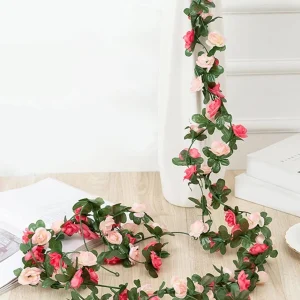 1 guirnalda de flores artificiales de plástico rosa para decoración del hogar
