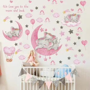 1 hoja de pegatinas de pared de elefantes lindos, pegatinas de pared