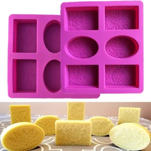2 piezas con 6-cavidades  impermeable rectángulo oval silicona DIY jabón