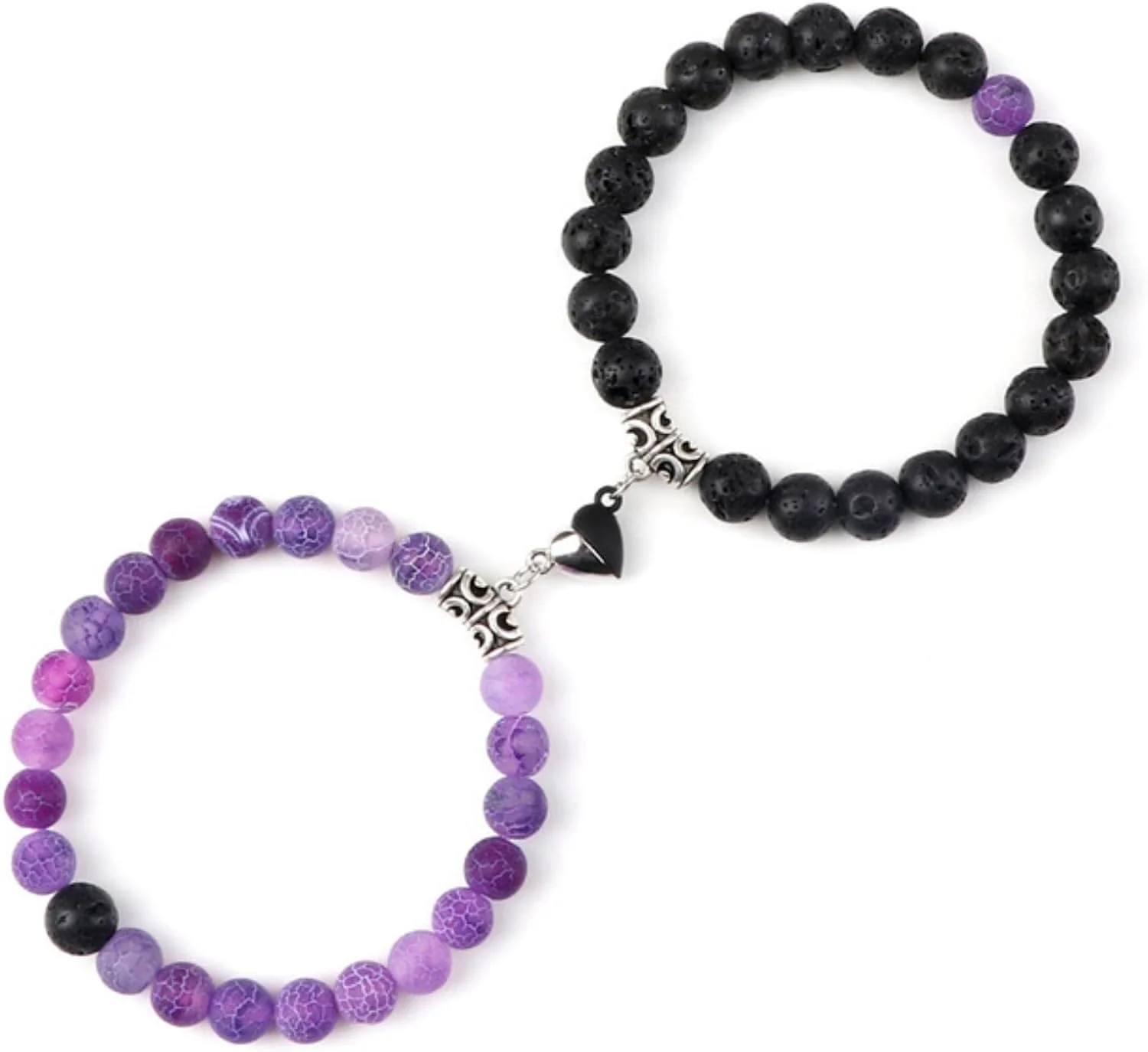 2 uds Pulsera magnética de corazón morado y Negro Moda 8mm Cuentas de Piedra