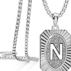 Collar de Acero Inoxidable de 22 Pulgadas con Inicial para Hombres y Mujeres