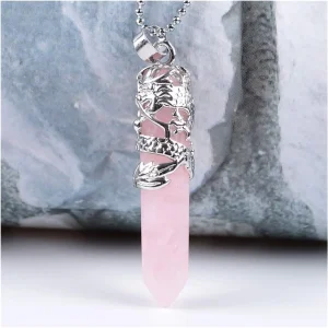 Collar de dragón de Cuarzo de Cristal Natural Piedra Hexagonal Prisma