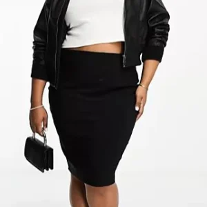 Falda negra de talle alto de bengalina de ASOS DESIGN Curve