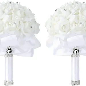 Foraineam Paquete de 2 ramos de boda para novia, dama de honor, flores de espuma