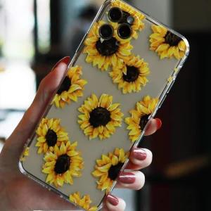 Funda transparente para celular con patrón de girasol Iphone-11 pro