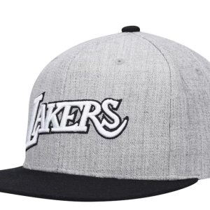 Gorra de madera dura gris jaspeado de Mitchell & Ness de Los Angeles Lakers