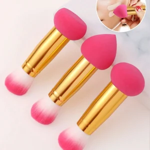Juego de 3 esponjas de maquillaje multifuncionales de doble cabezal con mango