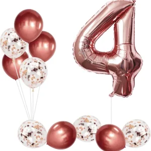 Juego de globos de 4º cumpleaños de color oro rosa