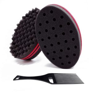 Kit de esponja para rastas, paquete de 2 esponjas rizadoras de agujeros pequeños y 1 púa