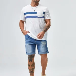 Manfinity Bermudas vaqueras con dobladillo deshilachado y lavado blanqueado