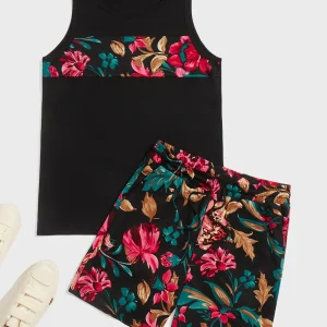Manfinity RSRT Camiseta sin mangas con estampado floral y pantalones cortos