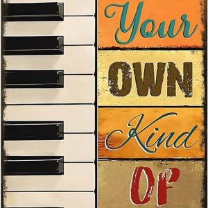 Póster de metal vintage con diseño de piano con texto en inglés