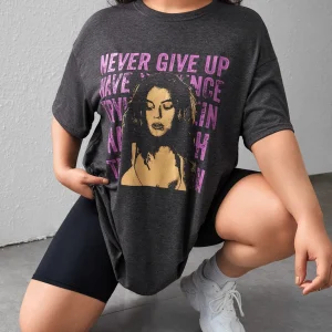 SHEIN Camiseta extragrande de hombros caídos con estampado de figura