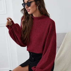 SHEIN Essnce Top tejido de canalé de manga farol de cuello embudo