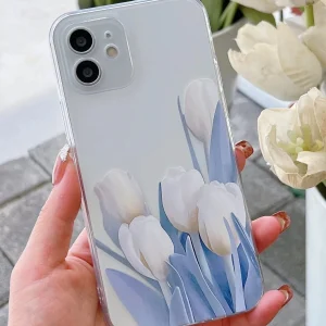 Shein Funda para teléfono transparente pintada con tulipanes para iphone 12 pro