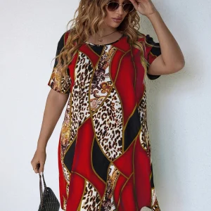 SHEIN LUNE Vestido túnico de leopardo de color combinado