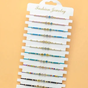 Shein Pulsera tejida con cuentas de color ágata morgan y forma de arroz japonés de 12 piezas