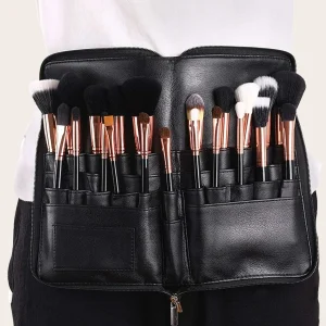 Shein Riñonera de gran capacidad para brochas de maquillaje, 1 unidad, con 24-35 ranuras