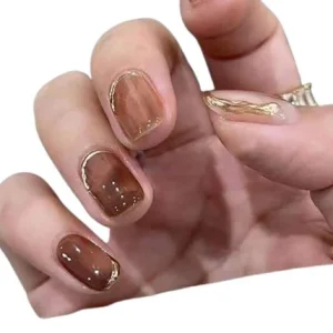 24 piezas de uñas postizas cuadradas cortas, marrón